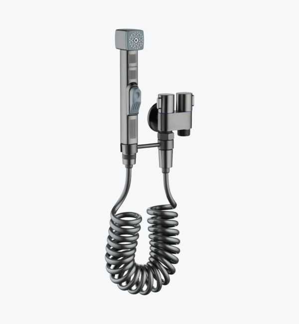 Push Shower with twin valve and grey finish, perfect for bathrooms